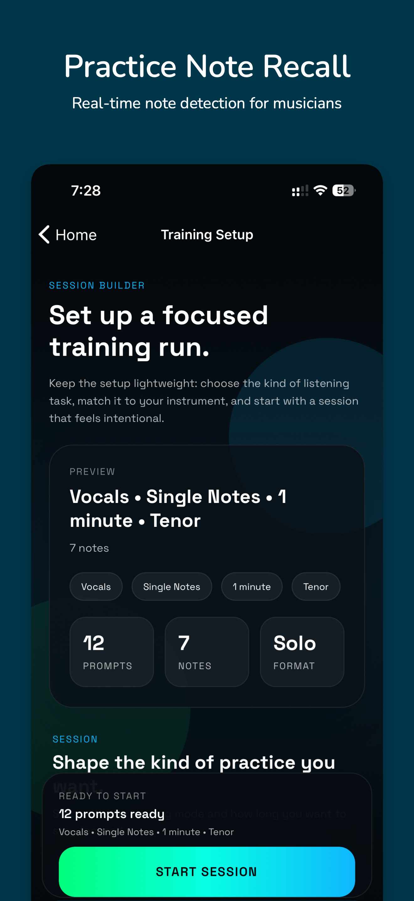 PitchStill app screenshot showing the main app experience
